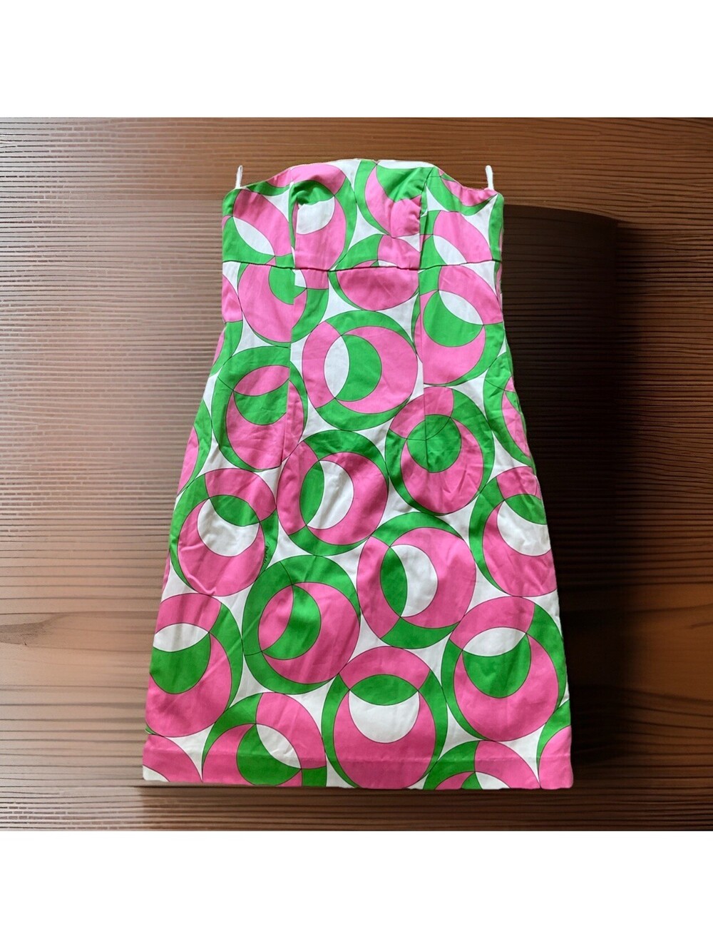 Melly M Strapless Dress Green & Pink Print Beachy Preppy Coastal SZ 2
